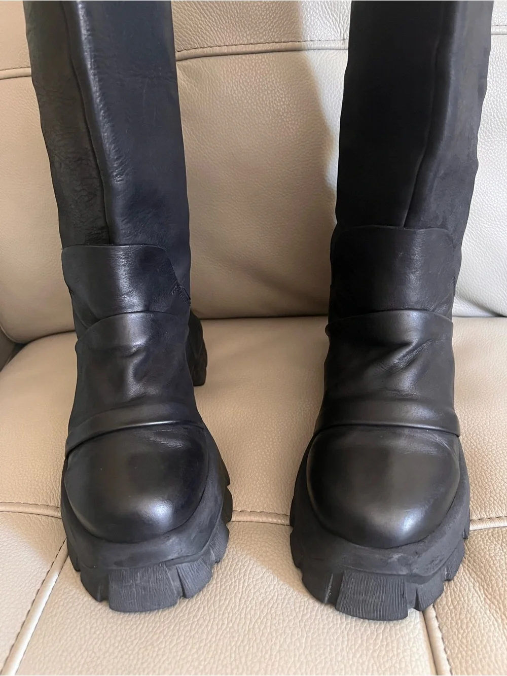 Free People Channing Tall Slouch Moto Boots Sz 38 US 8 Black Leather Grunge